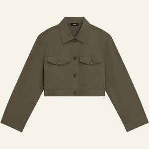 NWT Theory Woman's Crop Trucker Jacket Dark Olive Size L